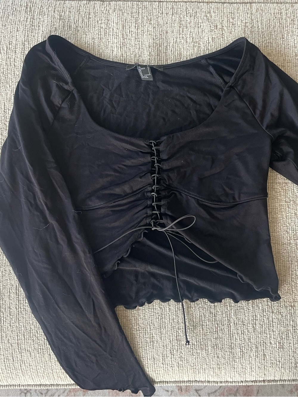 Black Lace-Up Long Sleeve Women's Top